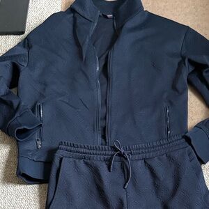 AUTHENTIC MENS Louis Vuitton Navy Textured Zip Jacket and Drawstring Pants Set